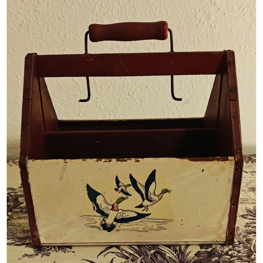 Vintage 50s MCM Hand Painted Organizer/Caddy Wooden Mallard